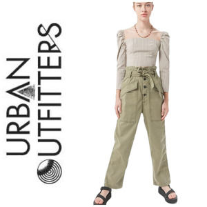 BDG x Urban Outfitters Umber Sz L Olive Green Paperbag Waist Cargo Pants Belted